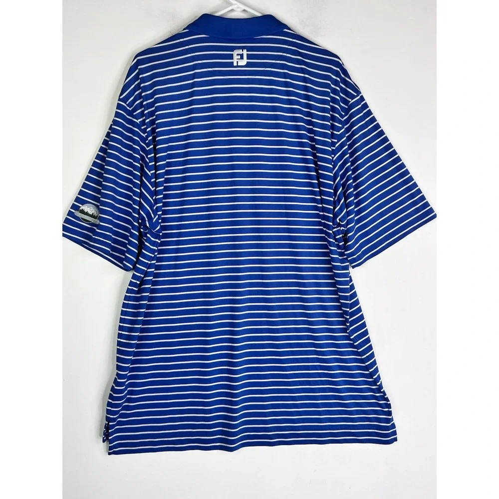 FootJoy Polo Shirt Mens XL Blue Striped Golf FJ Performance‎ Stretch Teton Pines
